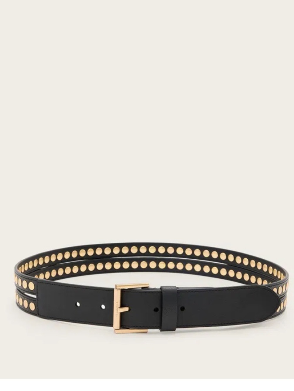 AllSaints Jessica Studded Belt Large NWT Black Warm Brass Gold Split Studs